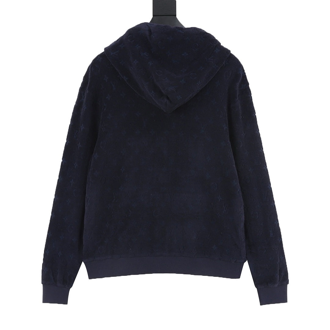 Louis Vuitton Textured Monogram Zip-Up Hoodie - Navy - product detail 5