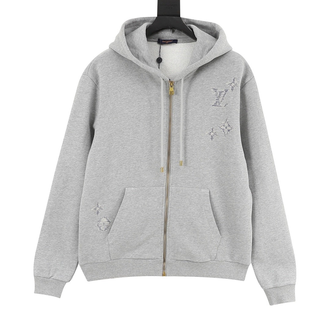 Louis Vuitton Sketch Monogram Zip-Up Hoodie - Heather Grey - front view