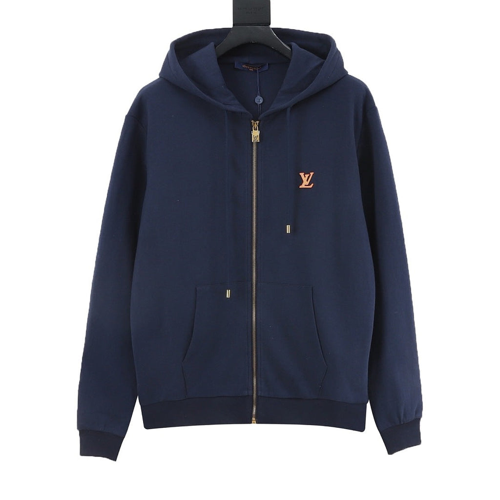 Louis Vuitton LV Logo Zip-Up Hoodie - Navy - front view