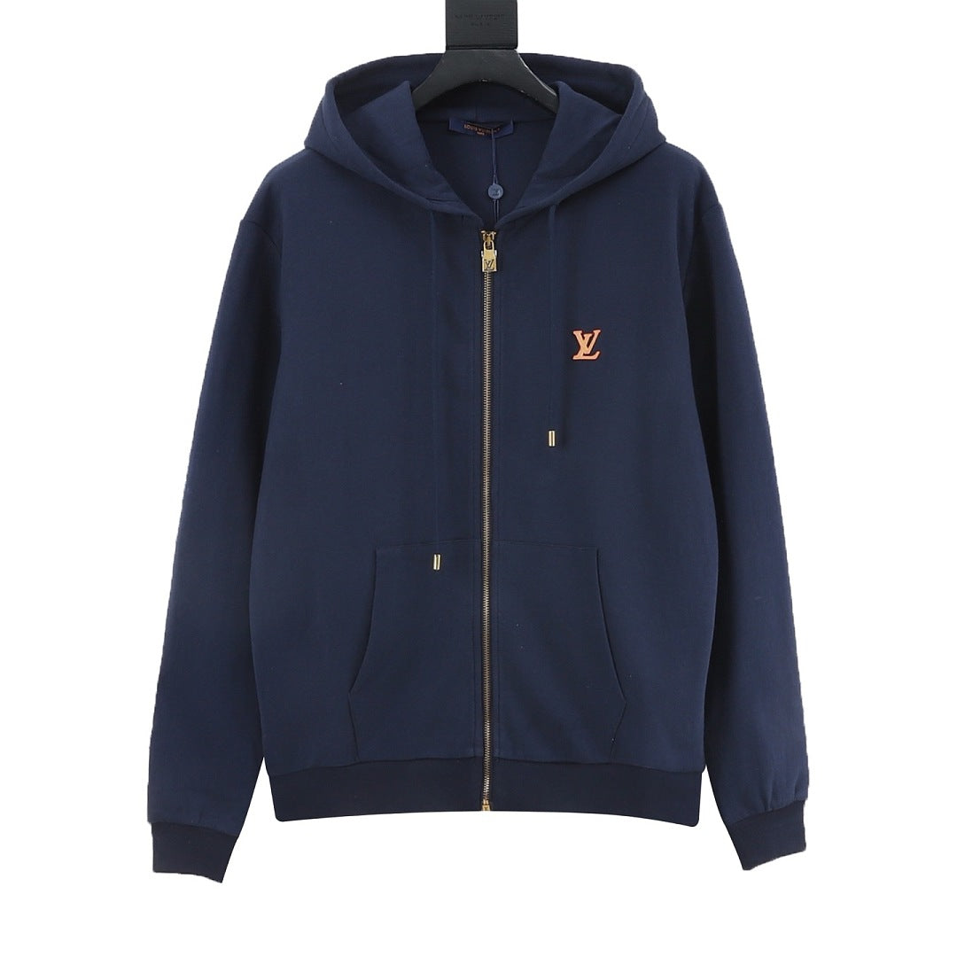 Louis Vuitton LV Logo Zip-Up Hoodie - Navy - front view