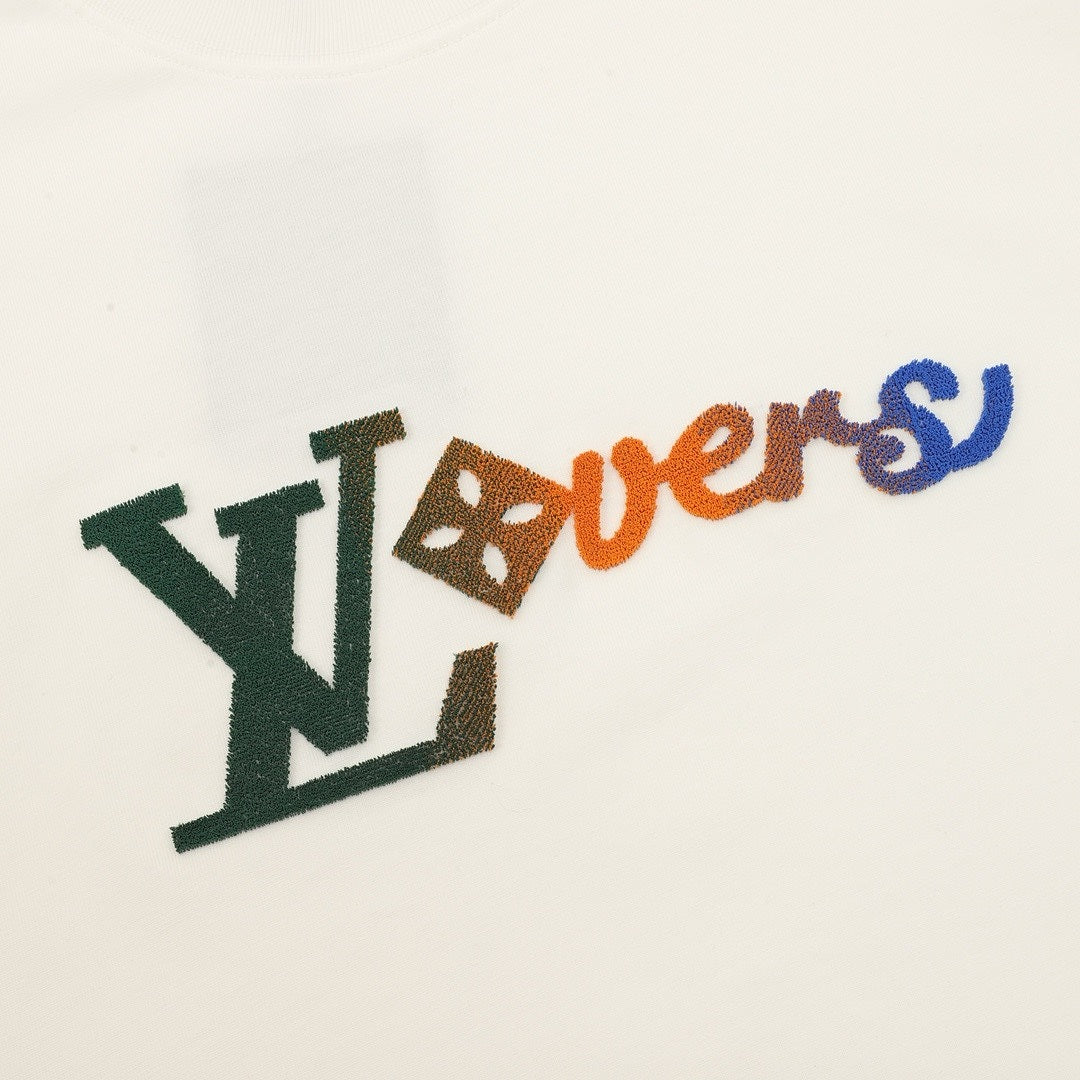 Louis Vuitton Multicolor LV Lovers Logo Long-Sleeve Crewneck T-Shirt - Ivory - detail view 3