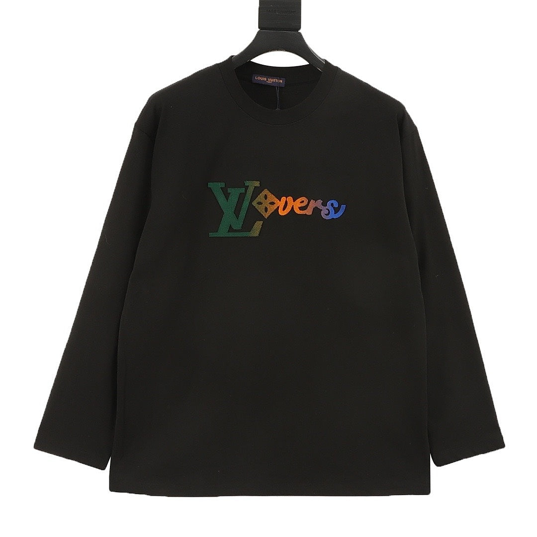 Louis Vuitton Multicolor LV Lovers Logo Long-Sleeve Crewneck T-Shirt - Black - front view