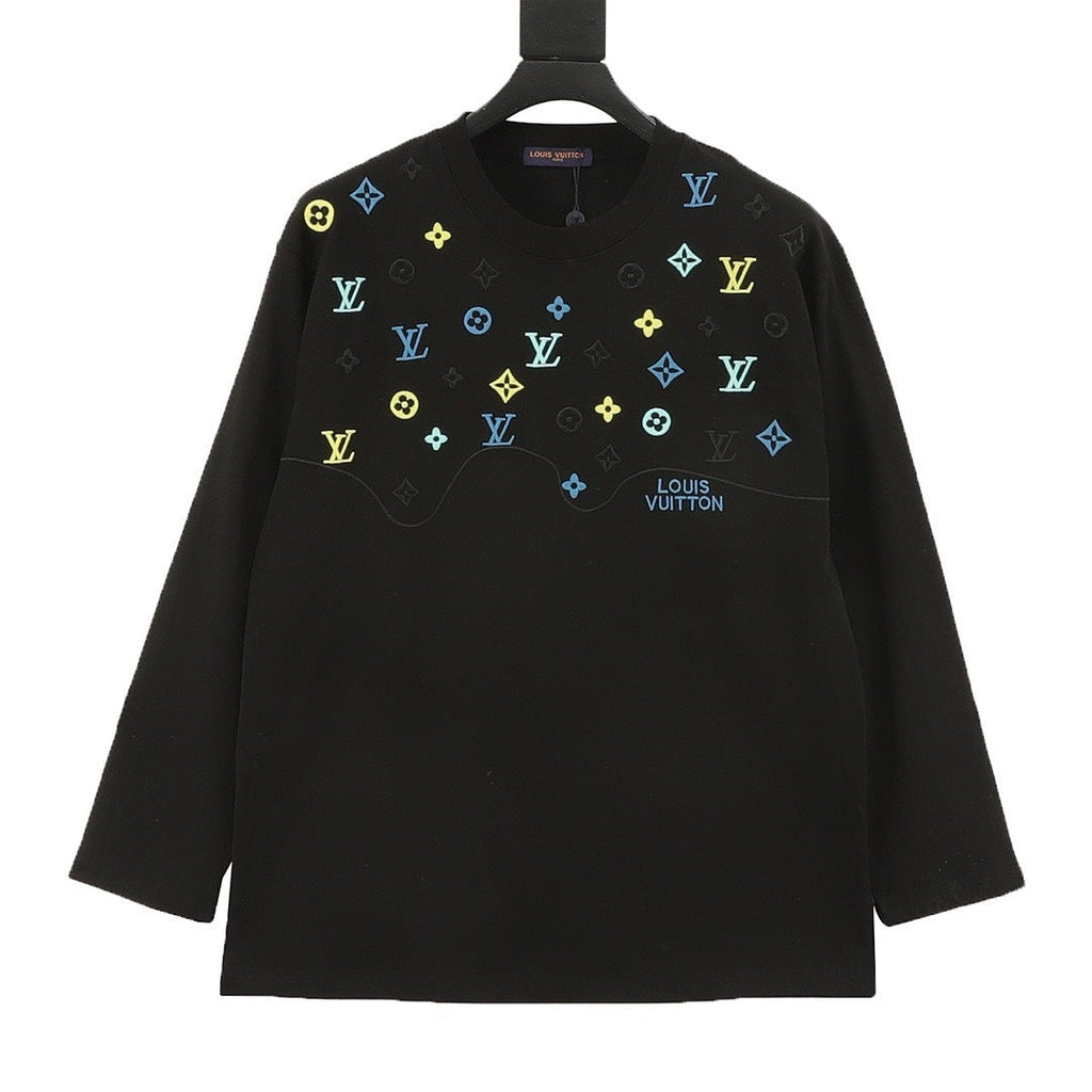 Louis Vuitton Multicolor Monogram Embroidered Long-Sleeve T-Shirt - Black - front view