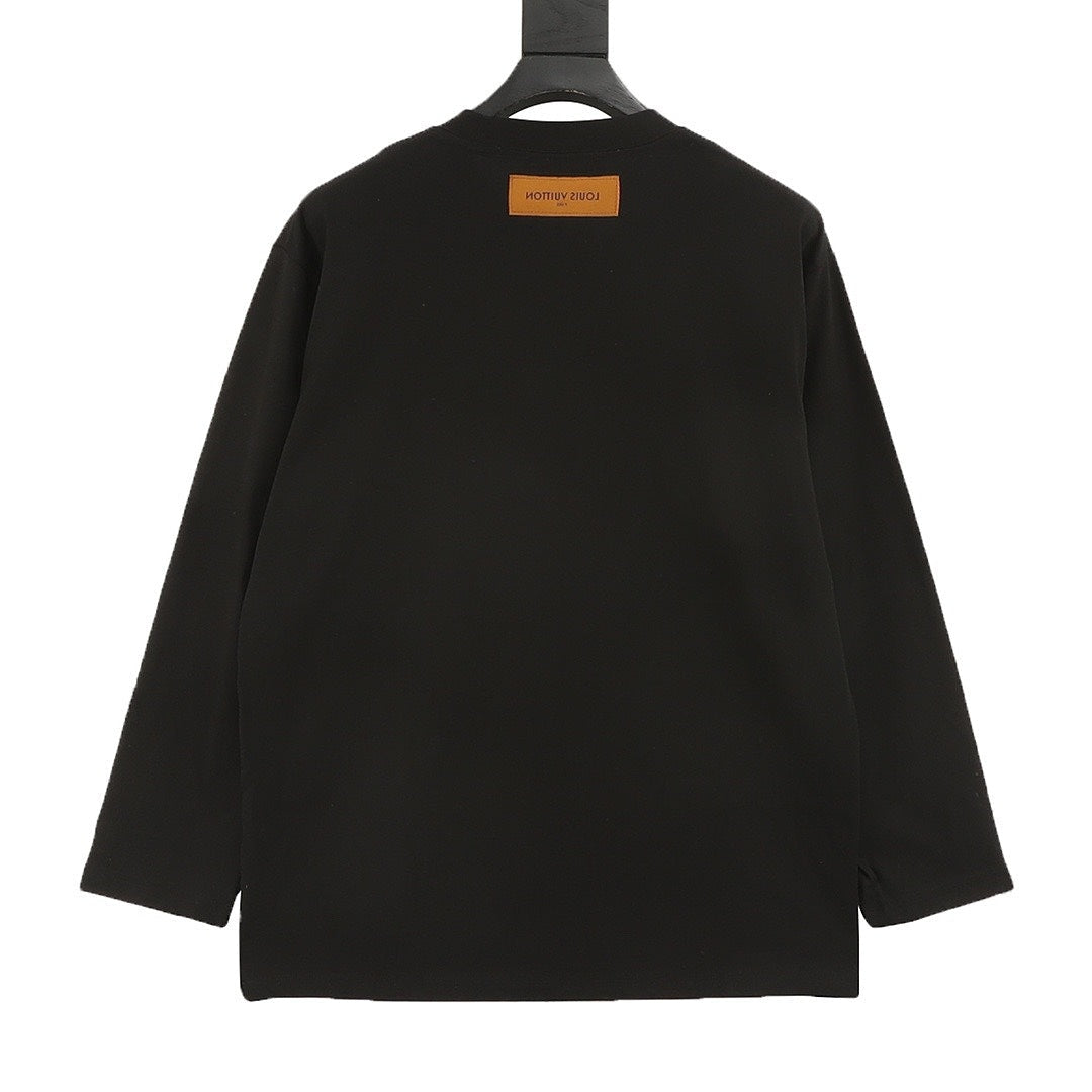 Louis Vuitton Multicolor Monogram Embroidered Long-Sleeve T-Shirt - Black - back view
