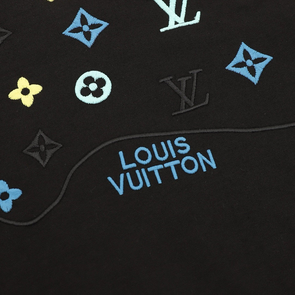 Louis Vuitton Multicolor Monogram Embroidered Long-Sleeve T-Shirt - Black - detail view 3