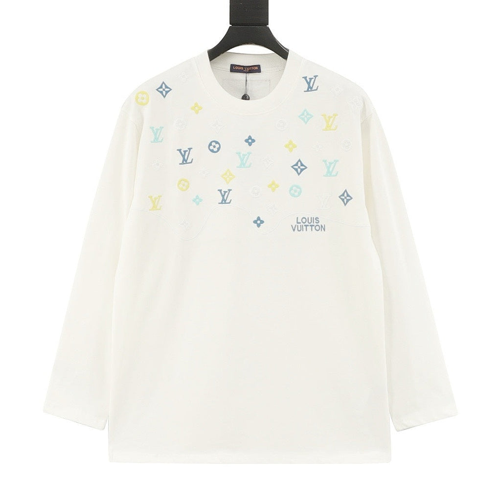 Louis Vuitton Pastel Monogram Embroidered Long-Sleeve T-Shirt - Ivory - front view