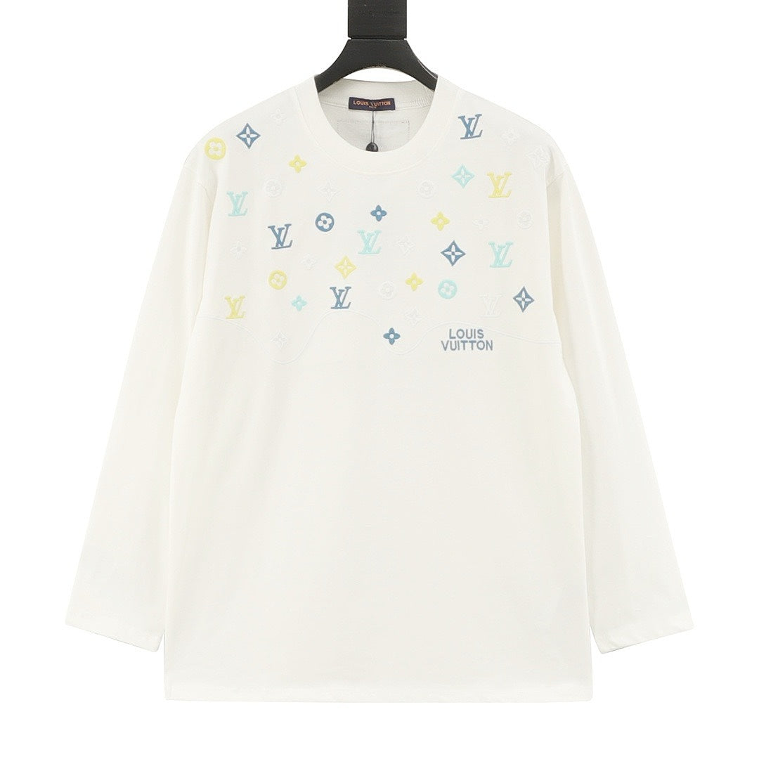 Louis Vuitton Pastel Monogram Embroidered Long-Sleeve T-Shirt - Ivory - front view