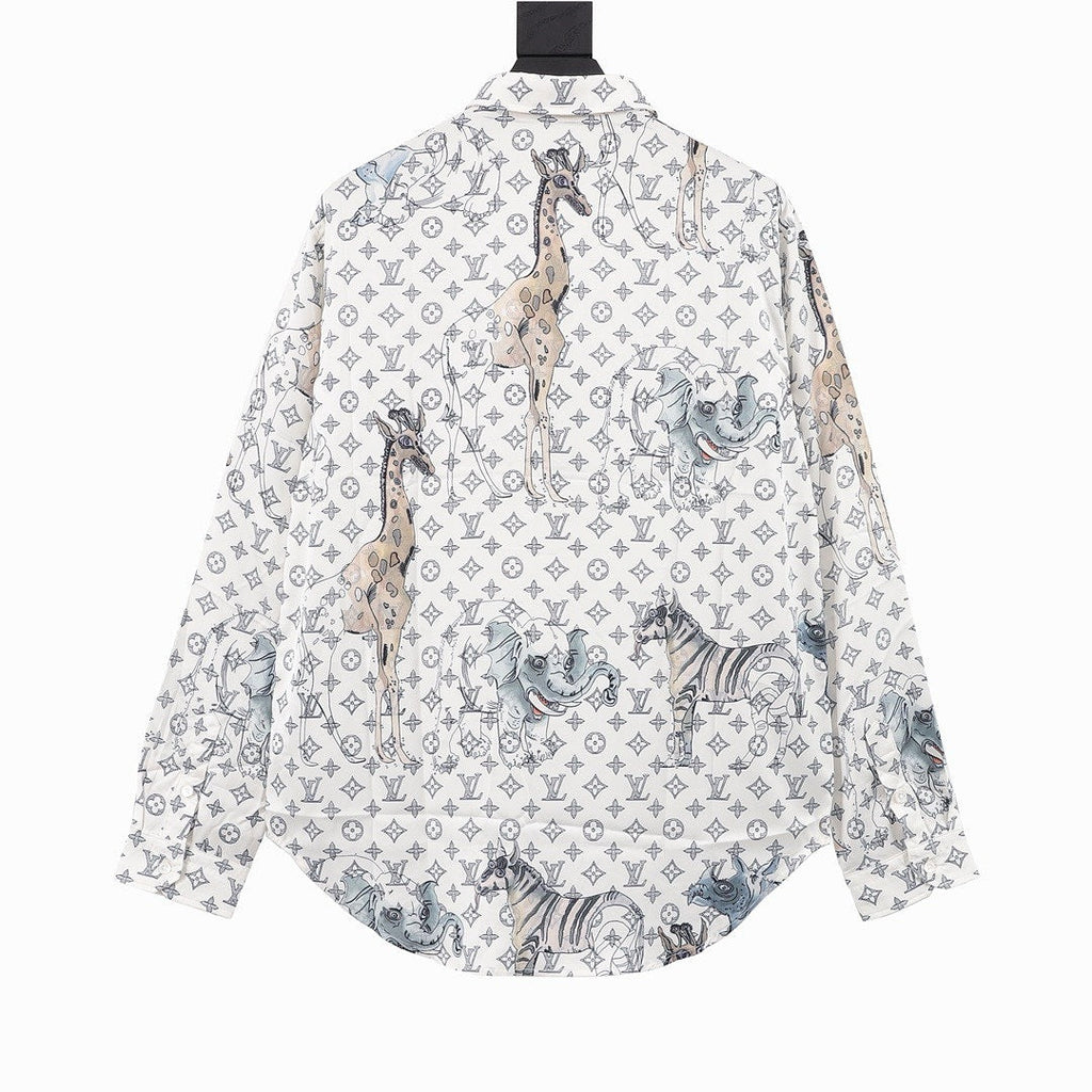 Louis Vuitton Animal Illustration Monogram Long-Sleeve Button-Up Shirt - White - back view