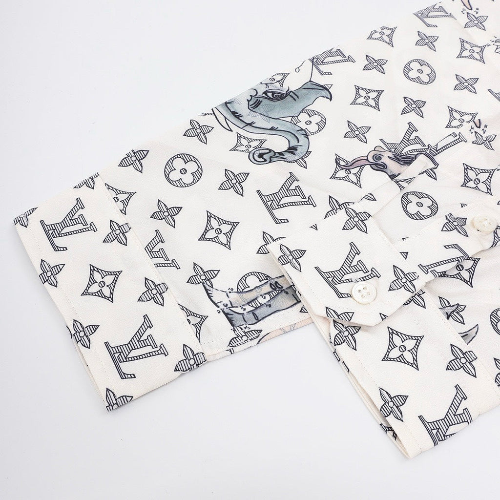 Louis Vuitton Animal Illustration Monogram Long-Sleeve Button-Up Shirt - White - detail view 1