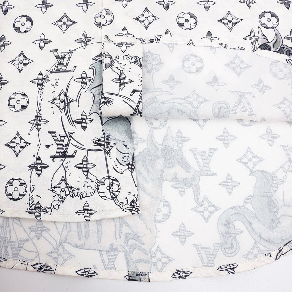 Louis Vuitton Animal Illustration Monogram Long-Sleeve Button-Up Shirt - White - detail view 2