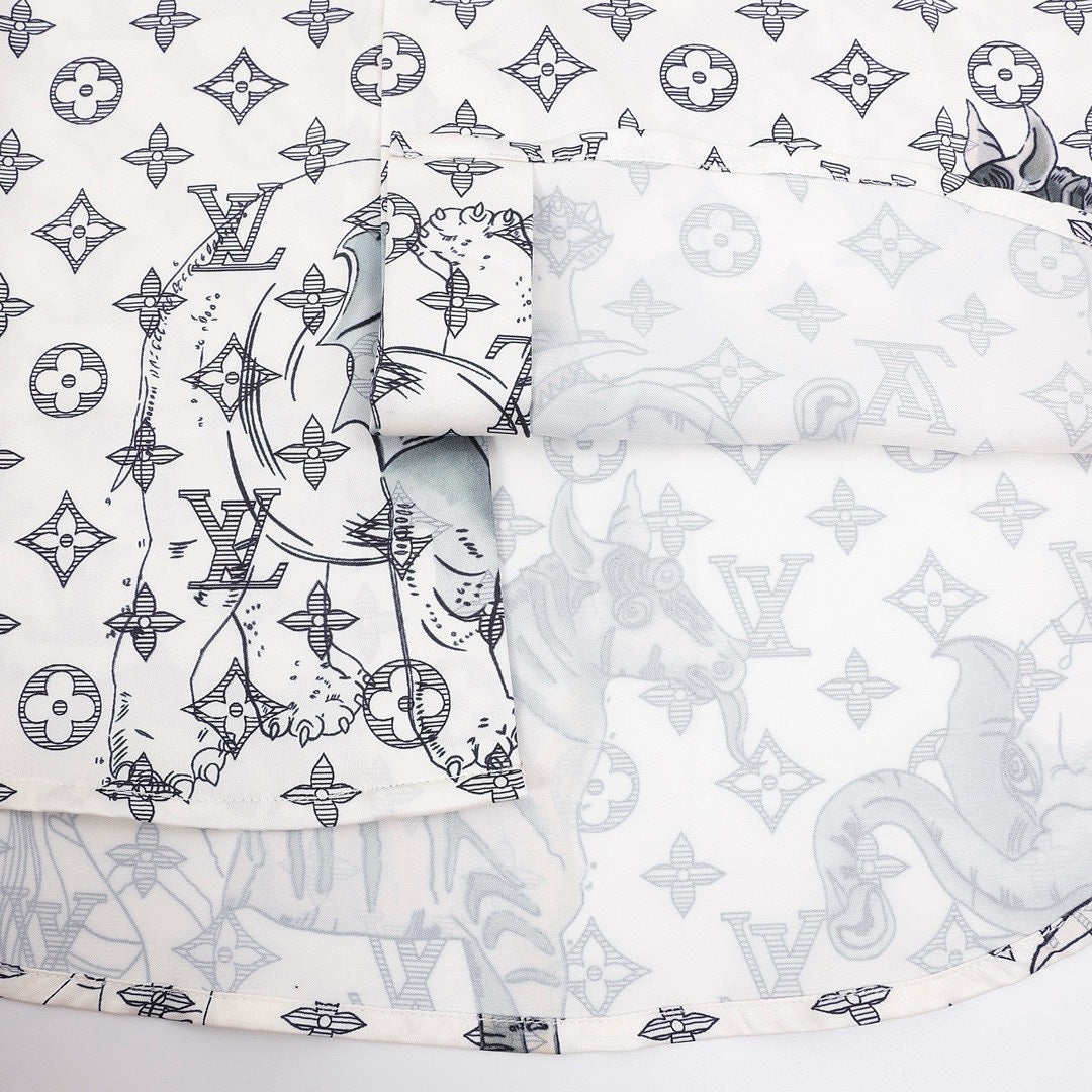 Louis Vuitton Animal Illustration Monogram Long-Sleeve Button-Up Shirt - White - detail view 2