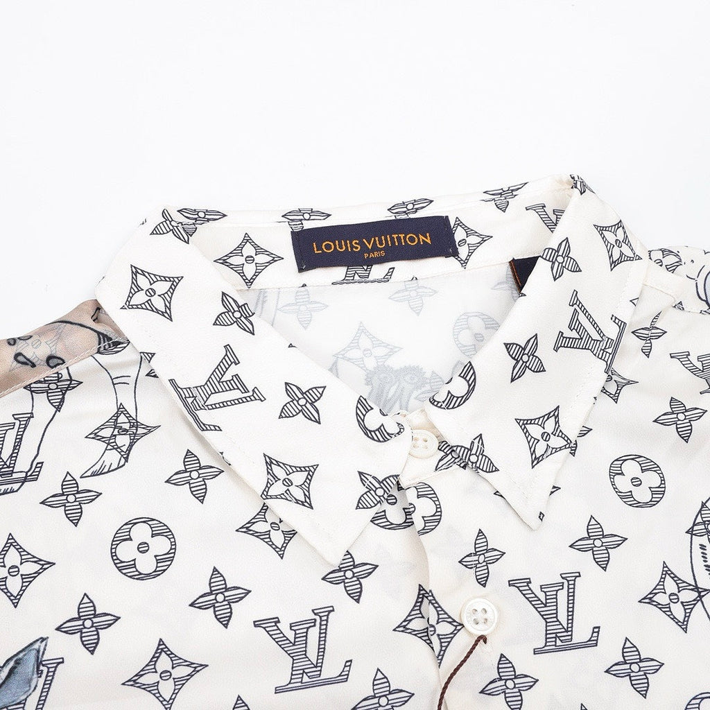 Louis Vuitton Animal Illustration Monogram Long-Sleeve Button-Up Shirt - White - detail view 3