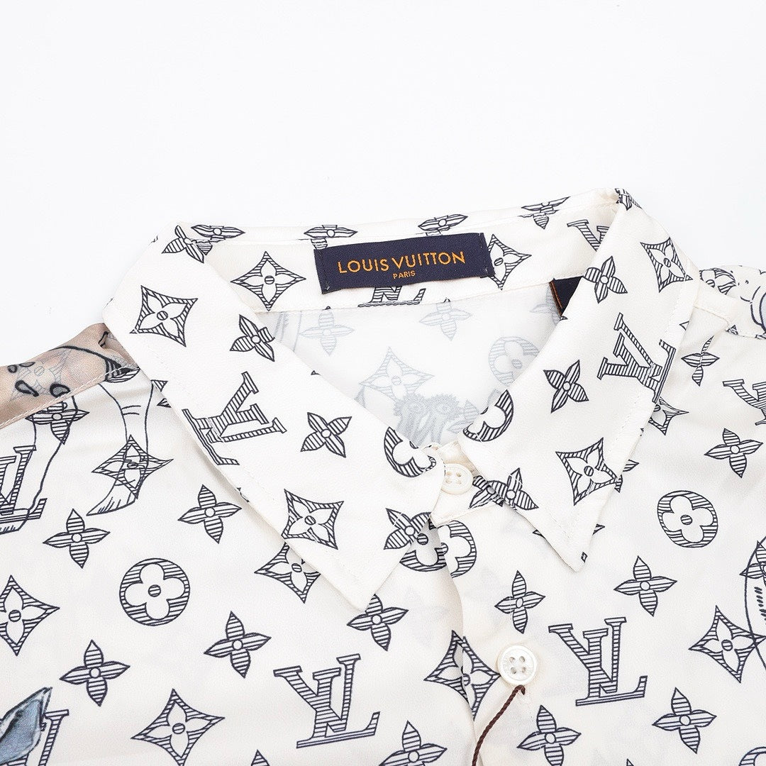 Louis Vuitton Animal Illustration Monogram Long-Sleeve Button-Up Shirt - White - detail view 3
