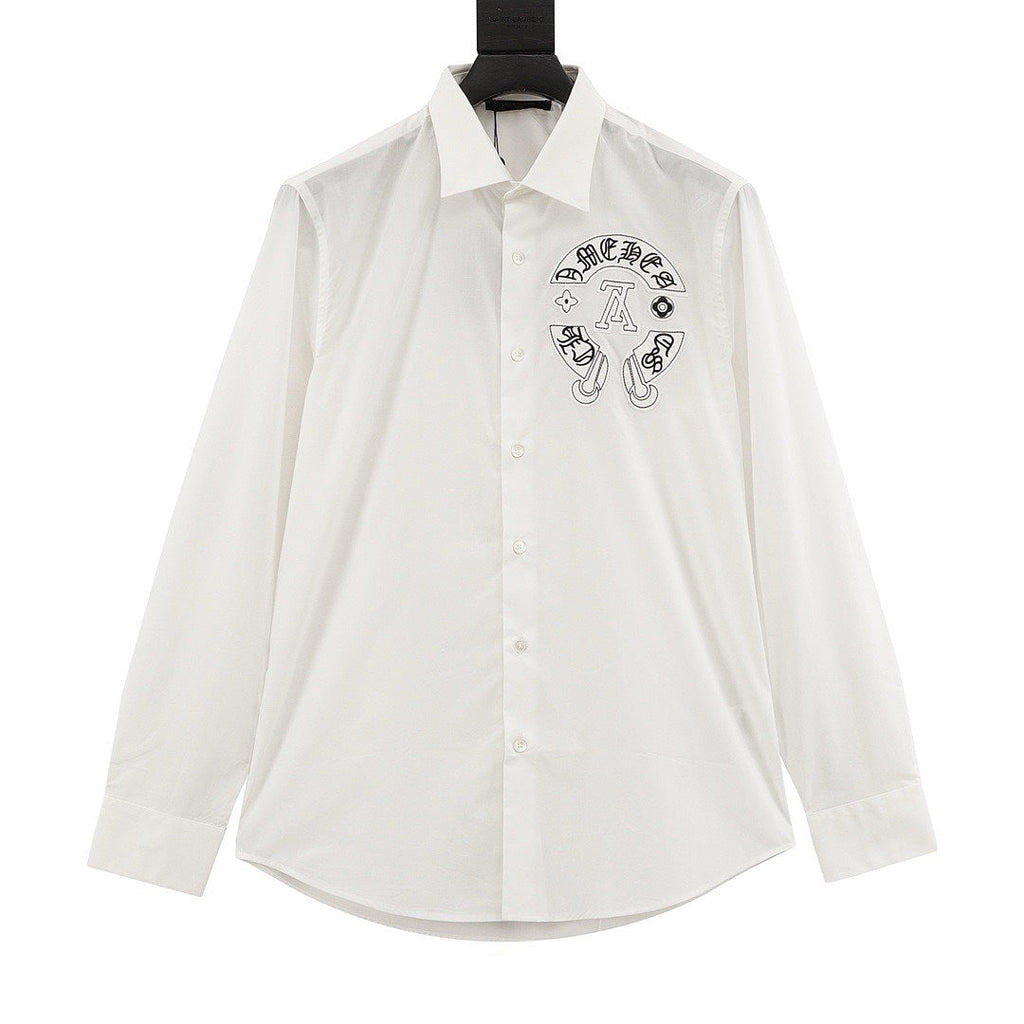 Louis Vuitton Gothic Chest Emblem Long-Sleeve Button-Up Shirt - White - front view