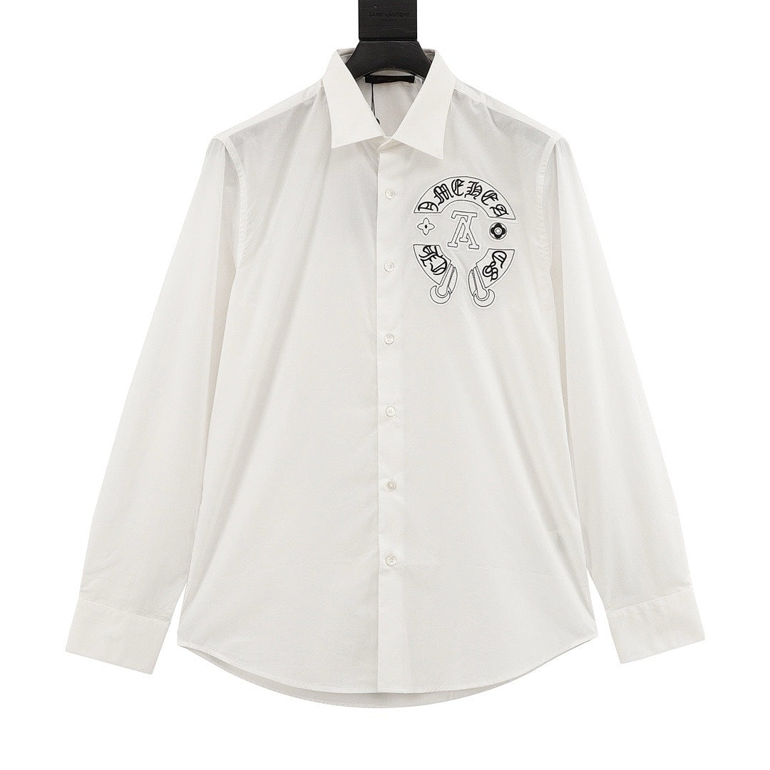 Louis Vuitton Gothic Chest Emblem Long-Sleeve Button-Up Shirt - White - front view