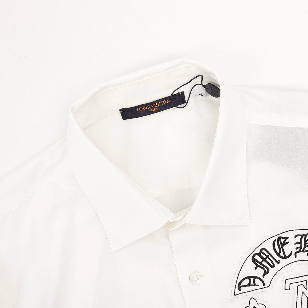 Louis Vuitton Gothic Chest Emblem Long-Sleeve Button-Up Shirt - White - detail view 2