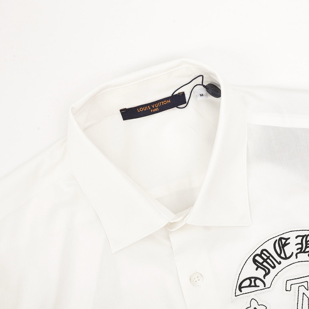 Louis Vuitton Gothic Chest Emblem Long-Sleeve Button-Up Shirt - White - detail view 2