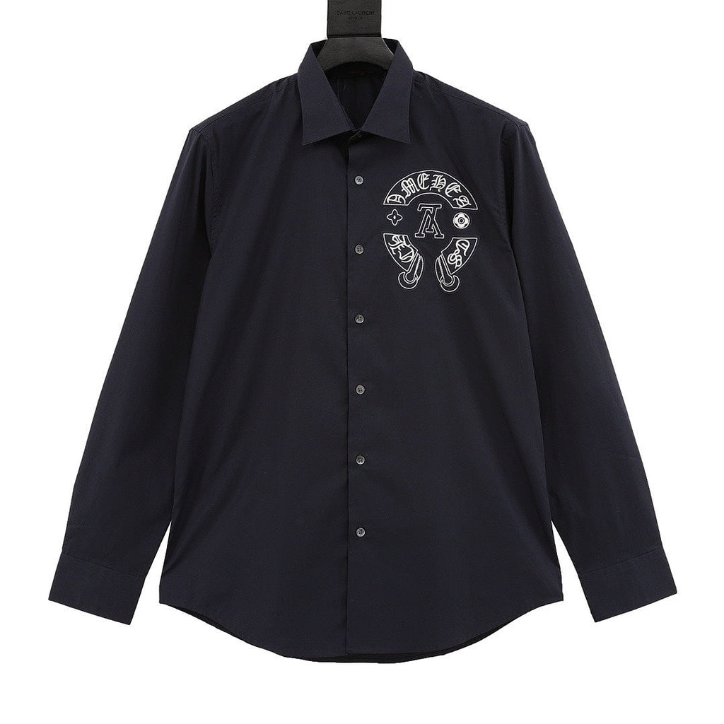 Louis Vuitton Gothic Chest Emblem Long-Sleeve Button-Up Shirt - Navy - front view