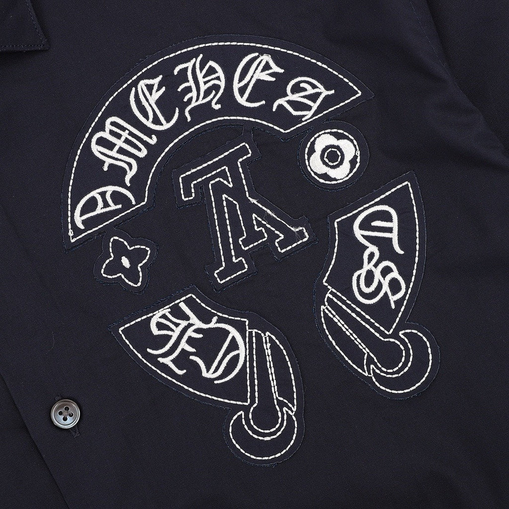 Louis Vuitton Gothic Chest Emblem Long-Sleeve Button-Up Shirt - Navy - detail view 1