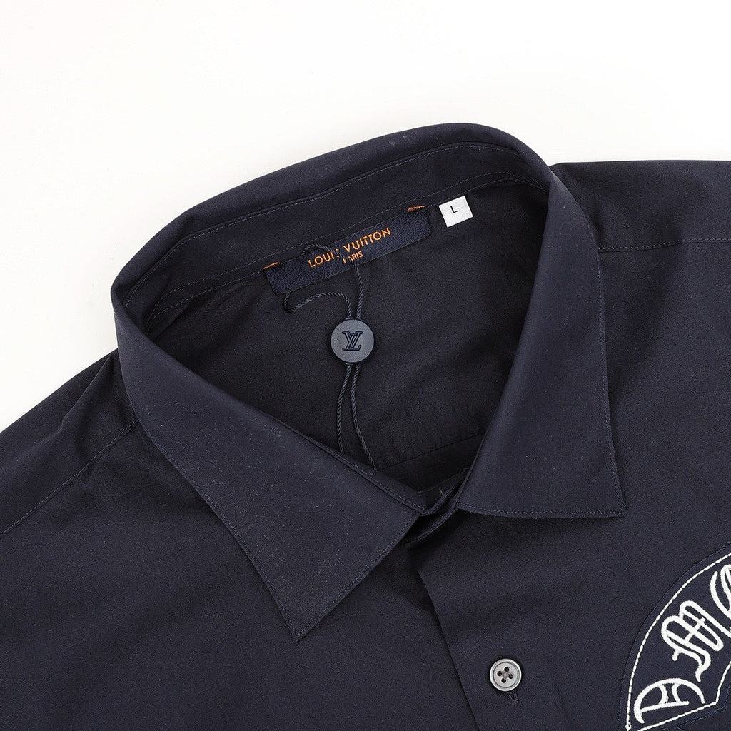 Louis Vuitton Gothic Chest Emblem Long-Sleeve Button-Up Shirt - Navy - detail view 4