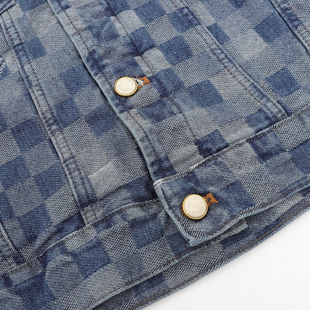 Louis Vuitton Pixel Check Denim Trucker Jacket with Chest Pockets - Blue - detail view 1