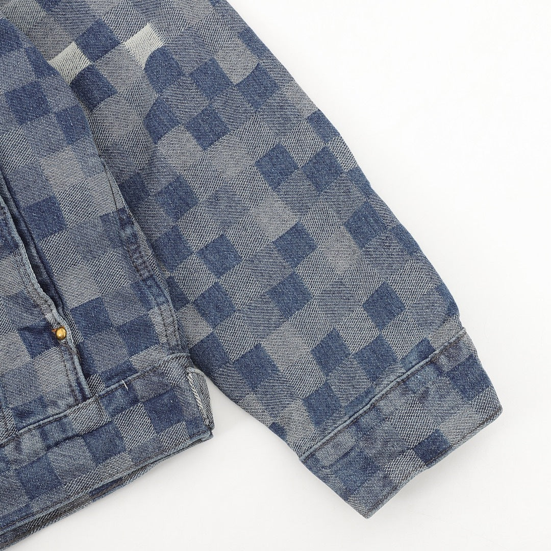 Louis Vuitton Pixel Check Denim Trucker Jacket with Chest Pockets - Blue - detail view 2