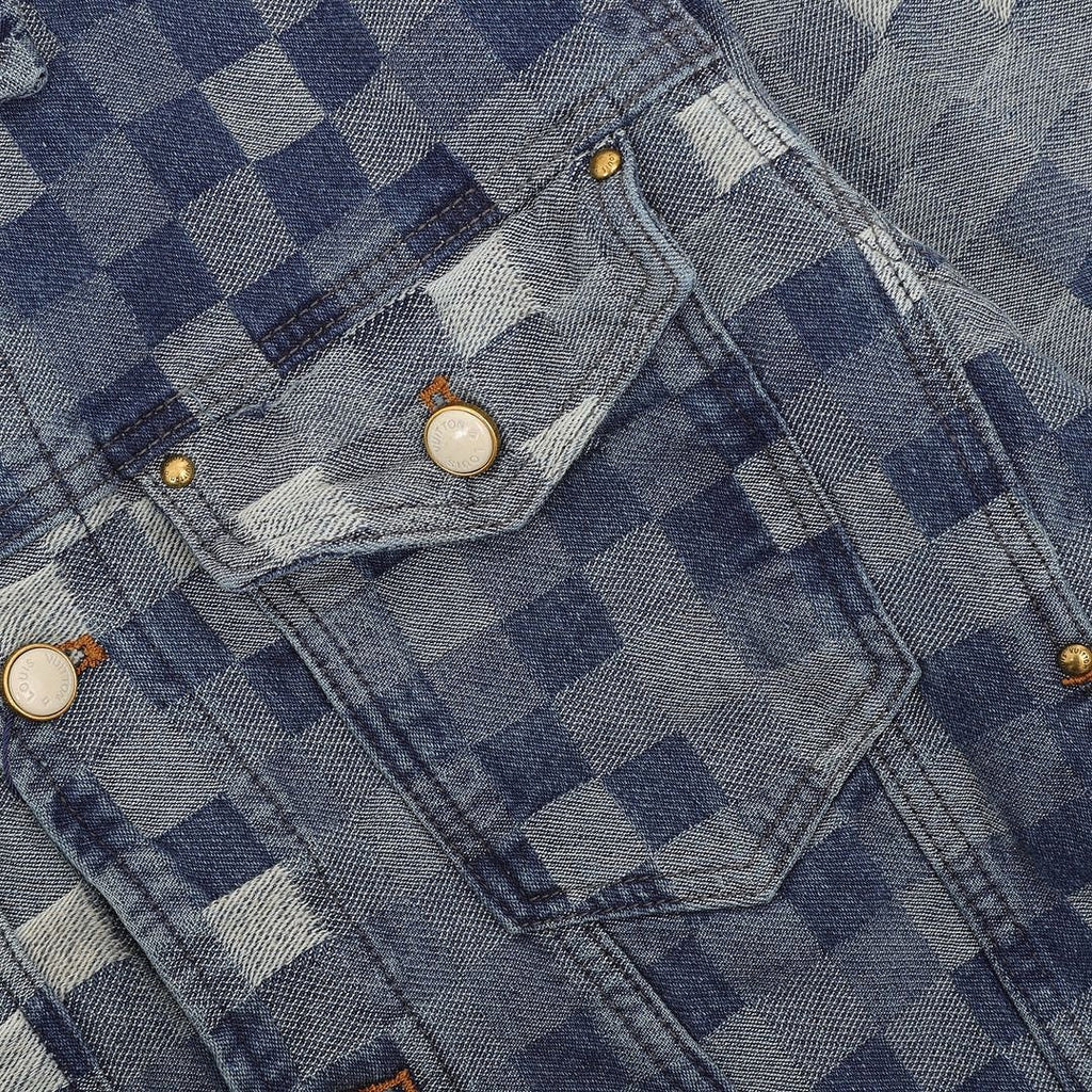 Louis Vuitton Pixel Check Denim Trucker Jacket with Chest Pockets - Blue - detail view 3