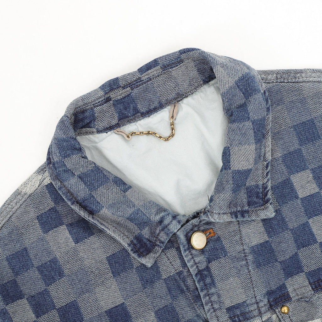 Louis Vuitton Pixel Check Denim Trucker Jacket with Chest Pockets - Blue - detail view 4