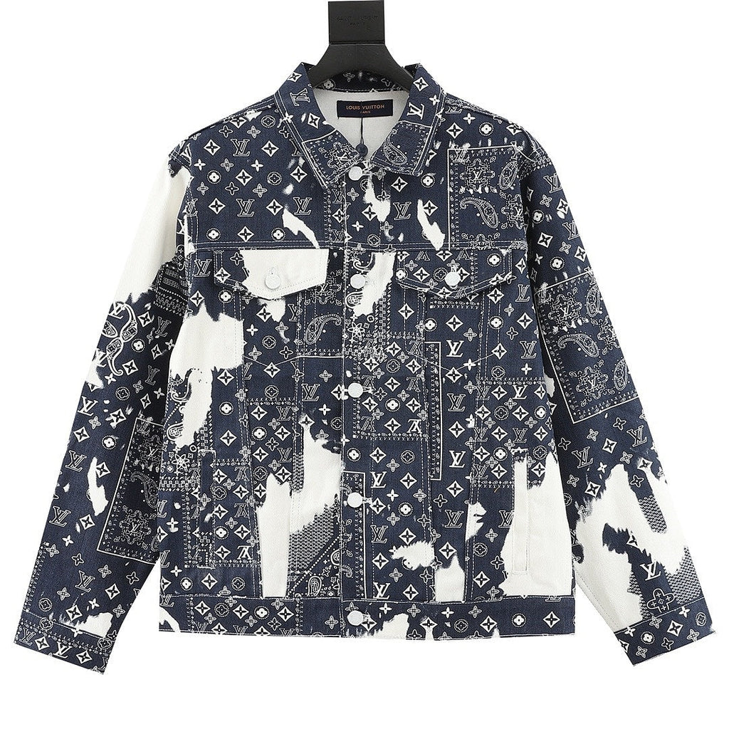 Louis Vuitton Monogram Bandana Print Denim Trucker Jacket - Navy and White - front view