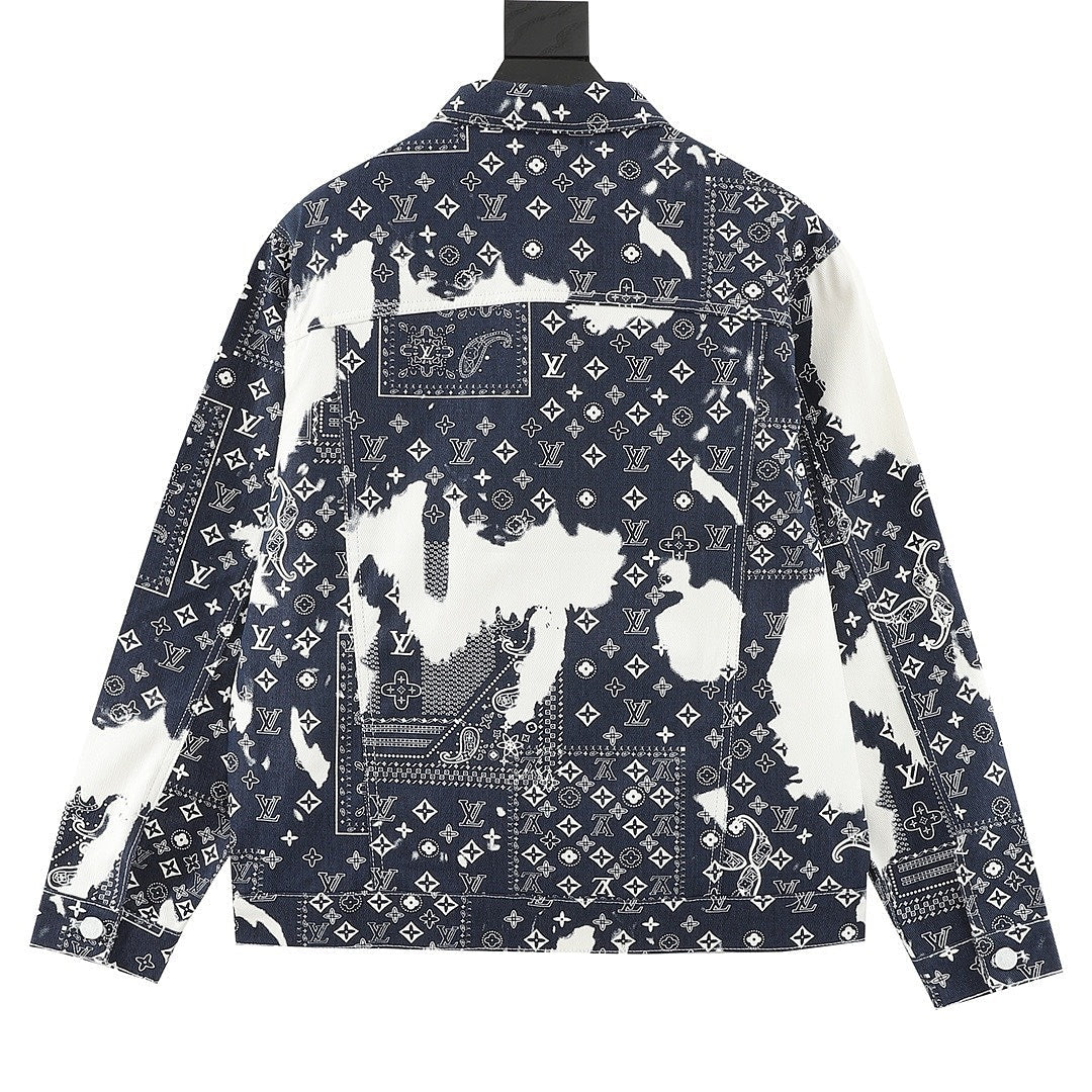 Louis Vuitton Monogram Bandana Print Denim Trucker Jacket - Navy and White - back view