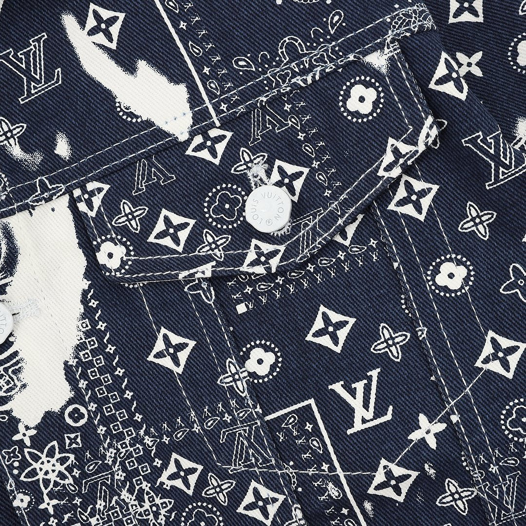 Louis Vuitton Monogram Bandana Print Denim Trucker Jacket - Navy and White - detail view 1