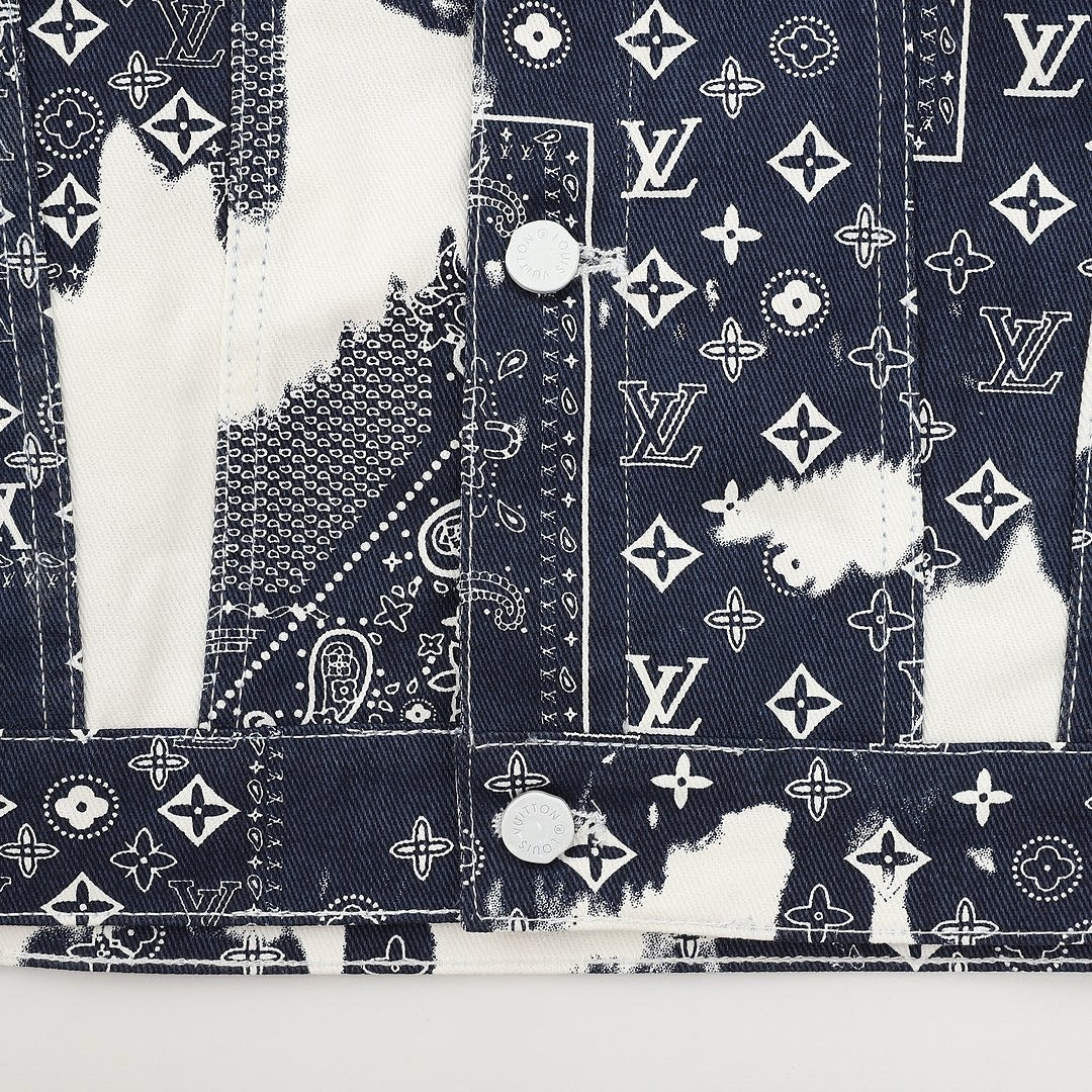 Louis Vuitton Monogram Bandana Print Denim Trucker Jacket - Navy and White - detail view 3