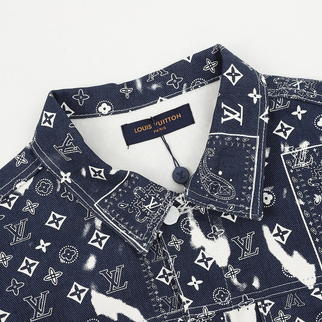 Louis Vuitton Monogram Bandana Print Denim Trucker Jacket - Navy and White - detail view 4