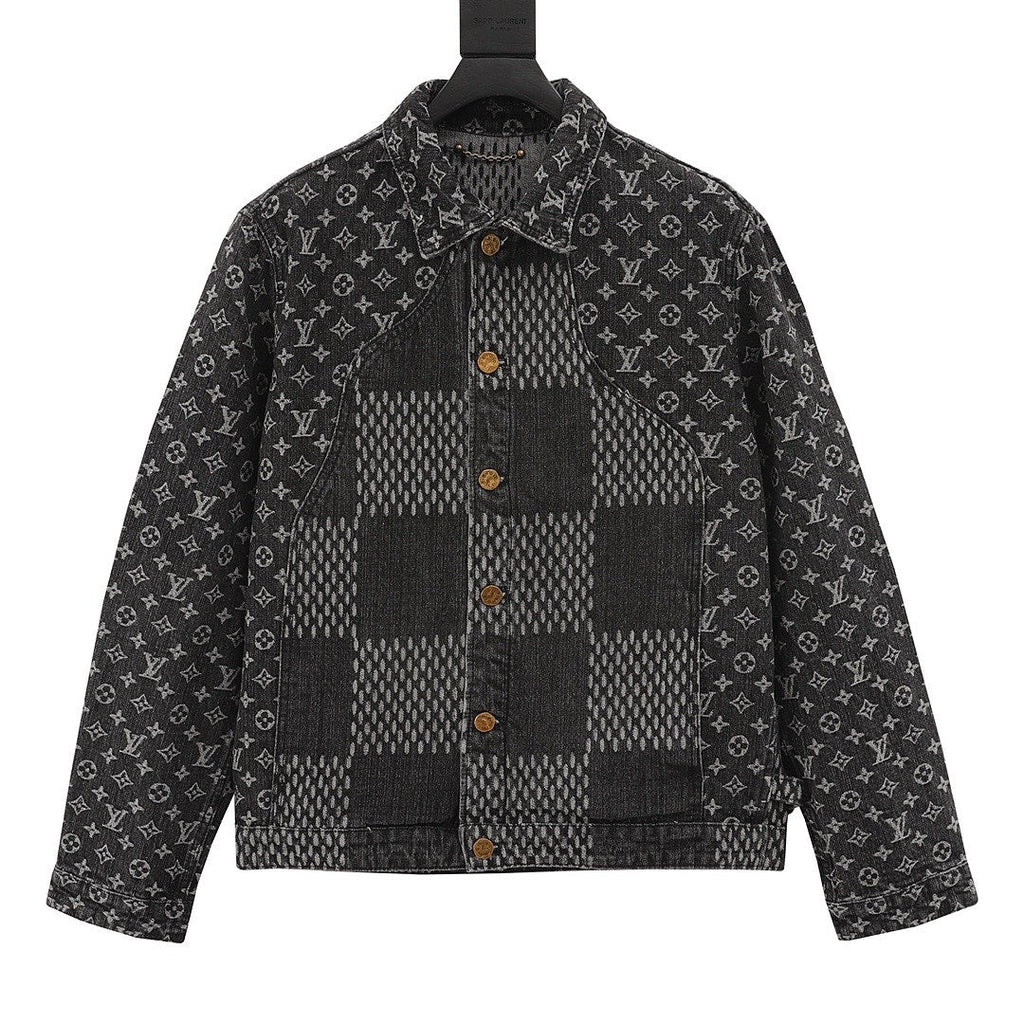 Louis Vuitton Monogram and Checkerboard Panel Denim Jacket - Charcoal - front view