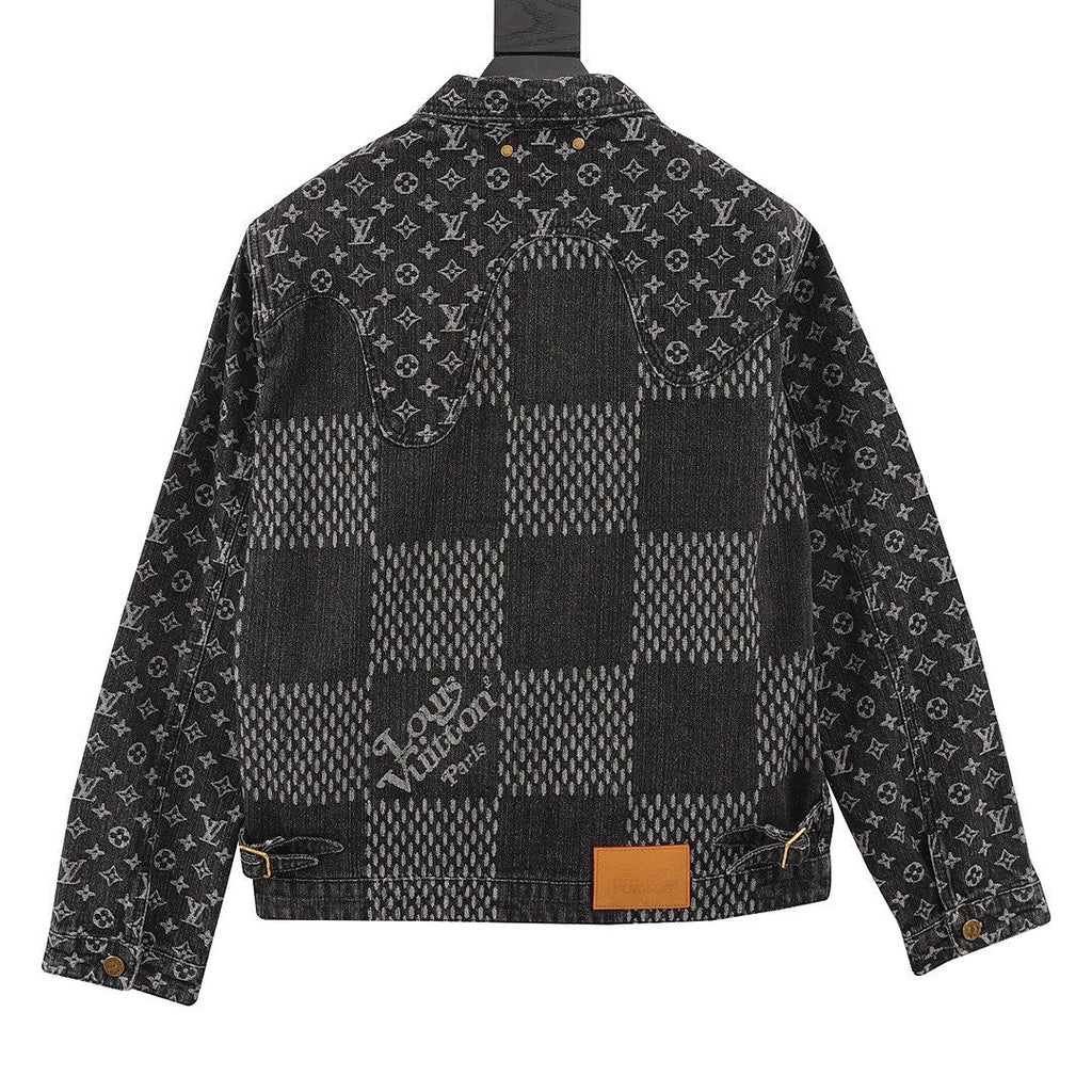 Louis Vuitton Monogram and Checkerboard Panel Denim Jacket - Charcoal - back view