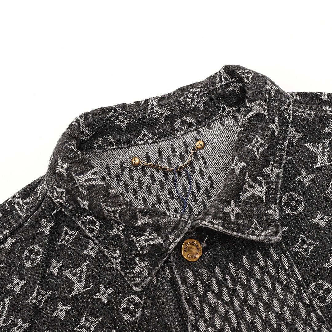 Louis Vuitton Monogram and Checkerboard Panel Denim Jacket - Charcoal - detail view 4