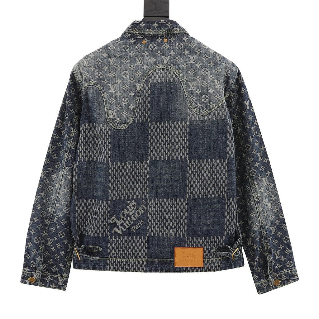 Louis Vuitton Monogram and Checkerboard Panel Denim Jacket - Indigo - back view