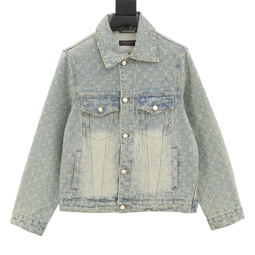 Louis Vuitton Faded Monogram Denim Trucker Jacket - Light Blue - front view