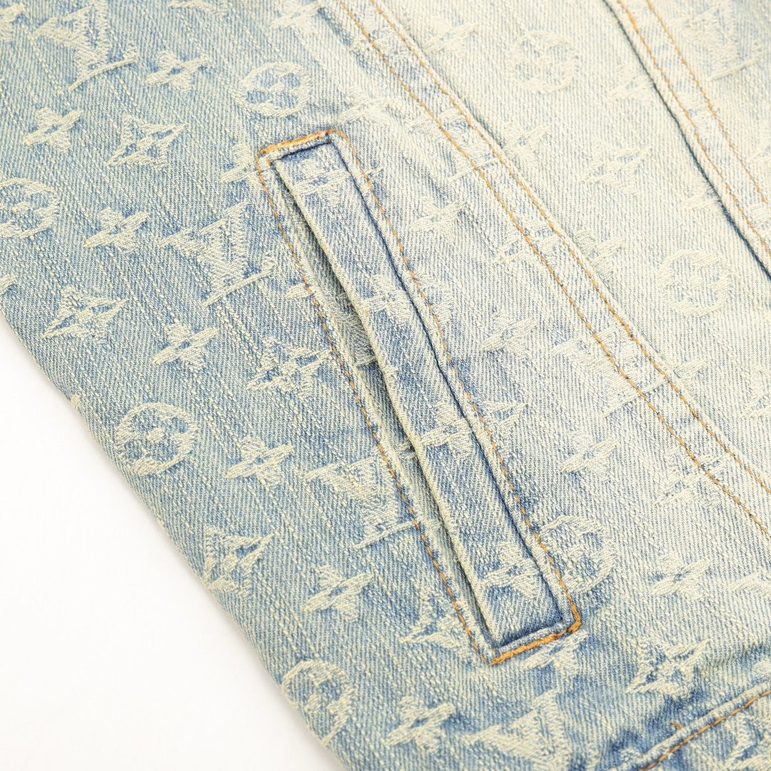Louis Vuitton Faded Monogram Denim Trucker Jacket - Light Blue - detail view 2