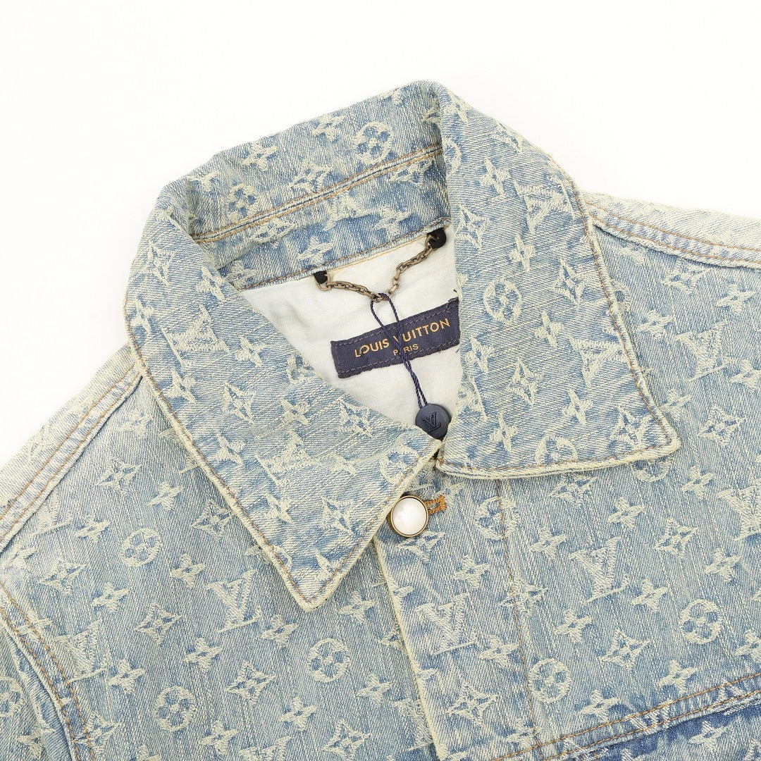 Louis Vuitton Faded Monogram Denim Trucker Jacket - Light Blue - detail view 4