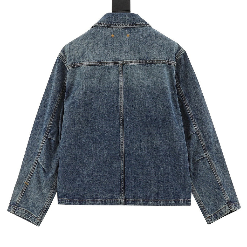 Louis Vuitton Tonal Monogram Pocket Zip-Up Denim Jacket - Washed Blue - back view