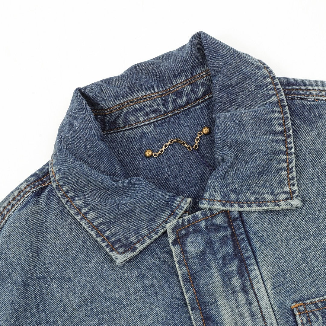 Louis Vuitton Tonal Monogram Pocket Zip-Up Denim Jacket - Washed Blue - detail view 4