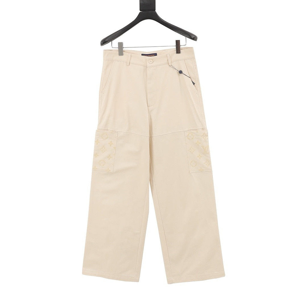 Louis Vuitton Tonal Monogram Panel Wide-Leg Jeans - Cream - front view