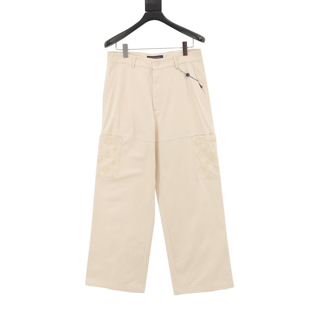 Louis Vuitton Tonal Monogram Panel Wide-Leg Jeans - Cream - front view