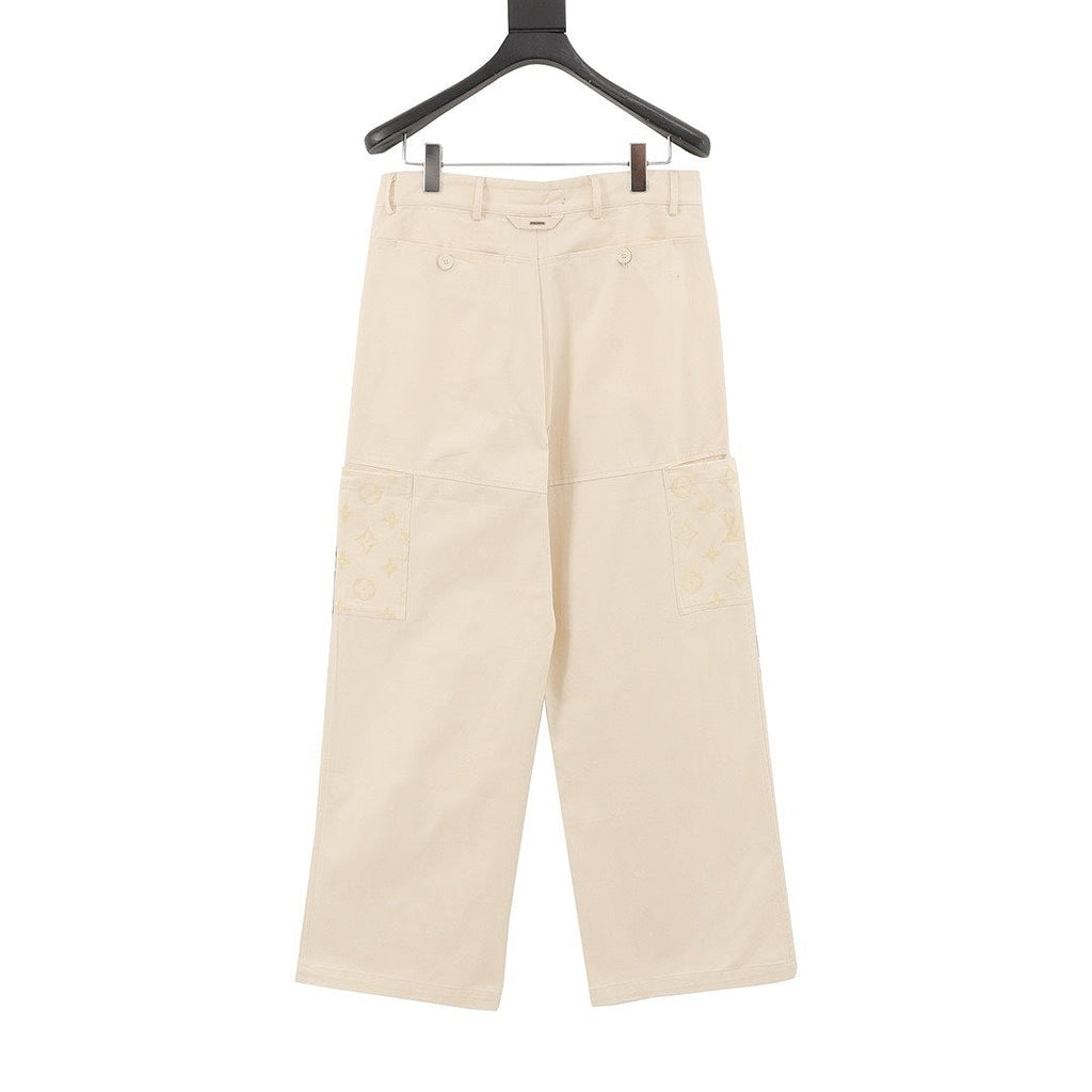 Louis Vuitton Tonal Monogram Panel Wide-Leg Jeans - Cream - back view