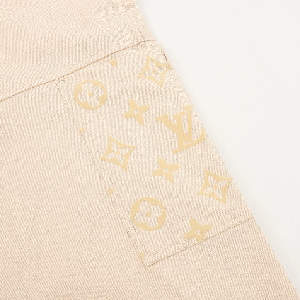 Louis Vuitton Tonal Monogram Panel Wide-Leg Jeans - Cream - detail view 1