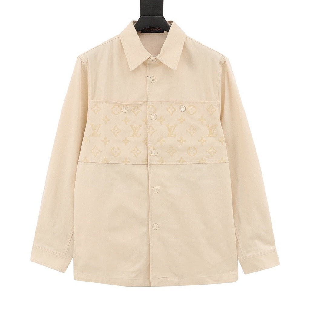 Louis Vuitton Tonal Monogram Chest-Panel Denim Shirt Jacket - Cream - front view