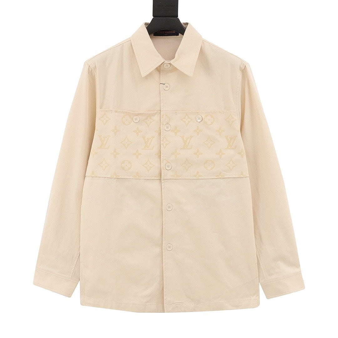 Louis Vuitton Tonal Monogram Chest-Panel Denim Shirt Jacket - Cream - front view
