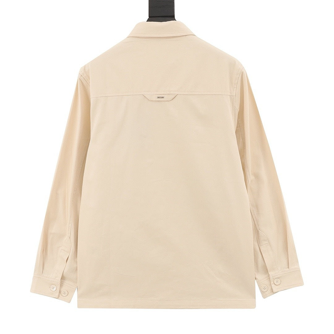 Louis Vuitton Tonal Monogram Chest-Panel Denim Shirt Jacket - Cream - back view