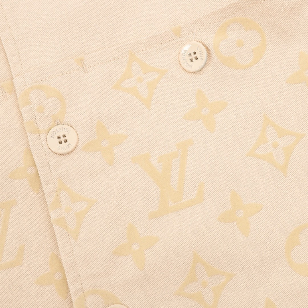 Louis Vuitton Tonal Monogram Chest-Panel Denim Shirt Jacket - Cream - detail view 3
